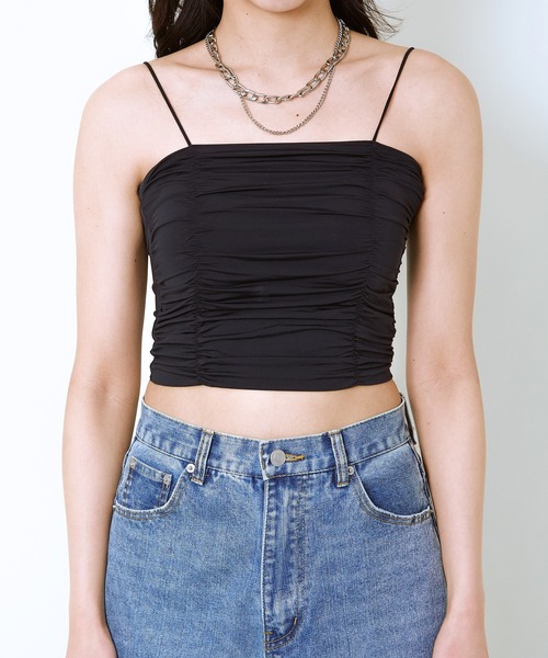 GORGE(ゴージ)の「《ギャザーデザイン×華奢ストラップ》冷感キャミトップス(タンクトップ・レディース・オフホワイト/ブラック/ブラウン・F)」の8枚目の写真
