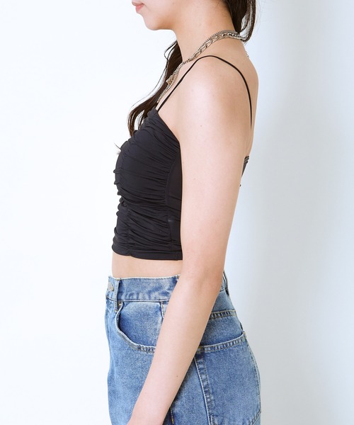 GORGE(ゴージ)の「《ギャザーデザイン×華奢ストラップ》冷感キャミトップス(タンクトップ・レディース・オフホワイト/ブラック/ブラウン・F)」の7枚目の写真