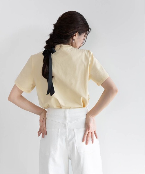 RANDA（ランダ）の「エンボスモノグラムTシャツ（Tシャツ/カットソー・レディース・グレー/ホワイト/イエロー/ネイビー・FREE）」の8枚目の写真