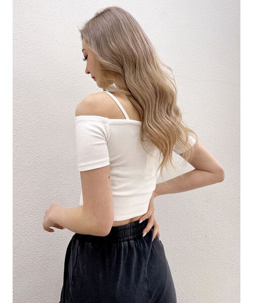 GYDA（ジェイダ）の「ハーフスリーブカシュクールオフショルショートトップス（Tシャツ/カットソー・レディース・オフホワイト/ブラック/スカイブルー・FREE）」の14枚目の写真
