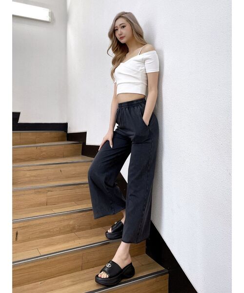 即日発送！GYDA ハーフスリーブカシュクールオフショルショートTOPS BK ハーフスリーブカシュクールオフショルショートトップス[品番