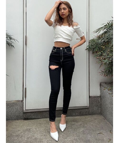 ハーフスリーブカシュクールオフショルショートトップス（T