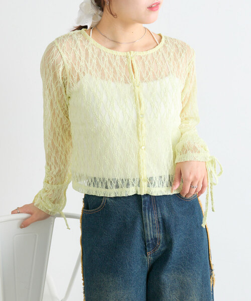 w closet(ダブルクローゼット)の「ドロストレースカーディガン(シャツ/ブラウス・レディース・アイボリー/ブラック/イエロー・FREE)」の3枚目の写真