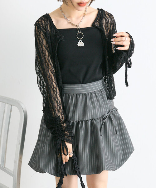 w closet(ダブルクローゼット)の「ドロストレースカーディガン(シャツ/ブラウス・レディース・アイボリー/ブラック/イエロー・FREE)」の1枚目の写真