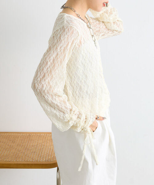 w closet(ダブルクローゼット)の「ドロストレースカーディガン(シャツ/ブラウス・レディース・アイボリー/ブラック/イエロー・FREE)」の7枚目の写真