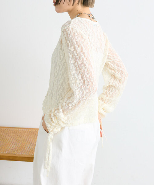 w closet(ダブルクローゼット)の「ドロストレースカーディガン(シャツ/ブラウス・レディース・アイボリー/ブラック/イエロー・FREE)」の8枚目の写真