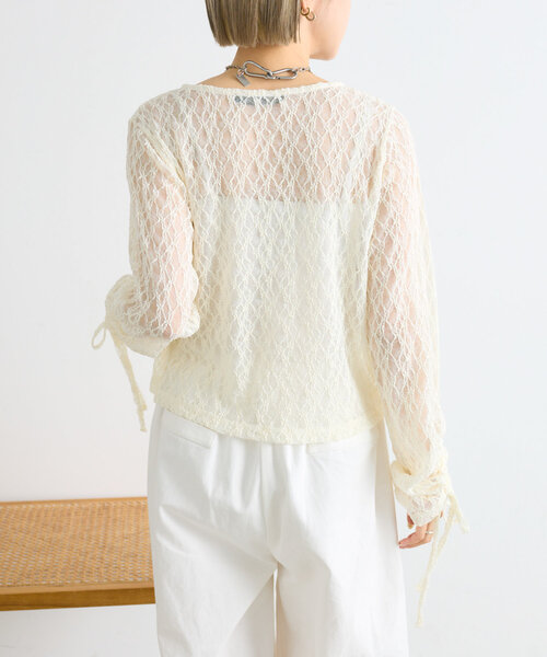 w closet(ダブルクローゼット)の「ドロストレースカーディガン(シャツ/ブラウス・レディース・アイボリー/ブラック/イエロー・FREE)」の9枚目の写真