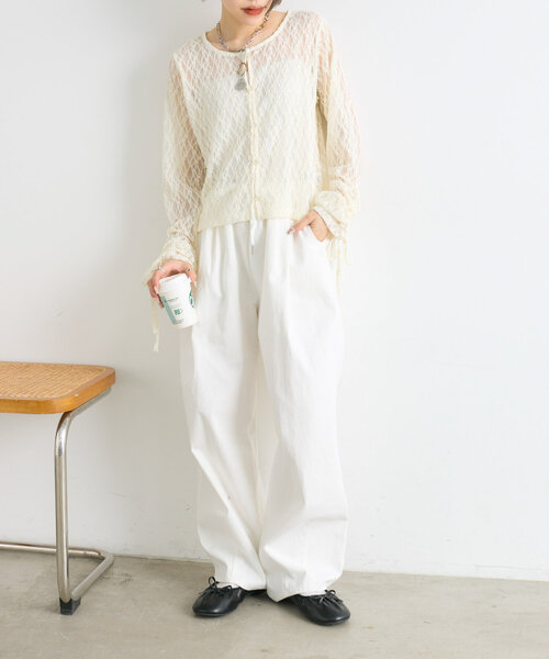 w closet(ダブルクローゼット)の「ドロストレースカーディガン(シャツ/ブラウス・レディース・アイボリー/ブラック/イエロー・FREE)」の12枚目の写真