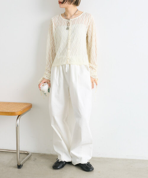 w closet(ダブルクローゼット)の「ドロストレースカーディガン(シャツ/ブラウス・レディース・アイボリー/ブラック/イエロー・FREE)」の13枚目の写真