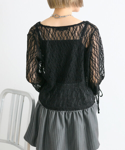 w closet(ダブルクローゼット)の「ドロストレースカーディガン(シャツ/ブラウス・レディース・アイボリー/ブラック/イエロー・FREE)」の21枚目の写真