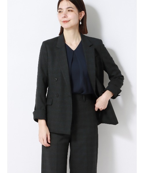 SUIT SQUARE(スーツスクエア)の「Vネックブラウス 5分袖 ウォッシャブル ダブルサテン フロントタック(シャツ/ブラウス・レディース・ベージュ系/ネイビー系/ホワイト系・38(9号))」の13枚目の写真
