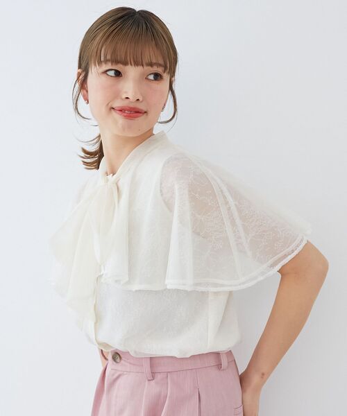 MAJESTIC LEGON(マジェスティックレゴン)の「チュールレースボウタイケープブラウス(シャツ/ブラウス・レディース・アイボリー/ミント/ピンク/チャコールグレー・MEDIUM)」の13枚目の写真