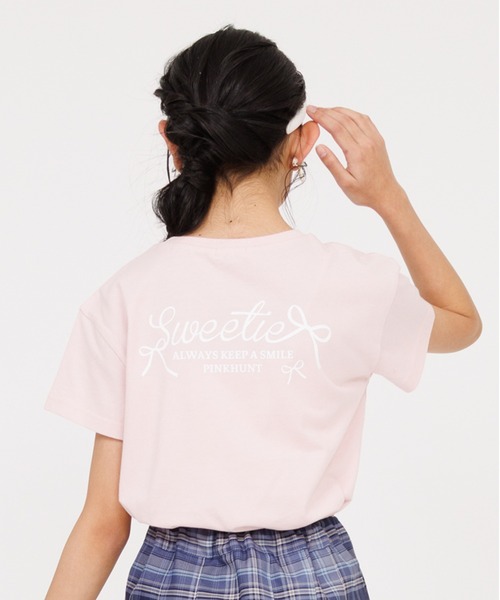 PINKHUNT（ピンクハント）の「PINKHUNT ピンクハント りぼんロゴプリント Tシャツ 0565K（Tシャツ/カットソー・キッズ・ホワイト/ベビーピンク/チャコールグレー・120cm/130cm/140cm/150cm/160cm）」の3枚目の写真