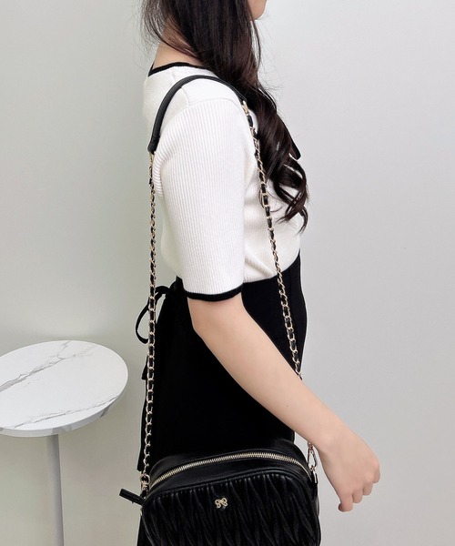 INGNI（イング）の「リボン付配色デコルテオープン半袖ニット（ニット/セーター・レディース・ホワイト×ブラック/ブラック×ホワイト/ピンク系2・M）」の19枚目の写真