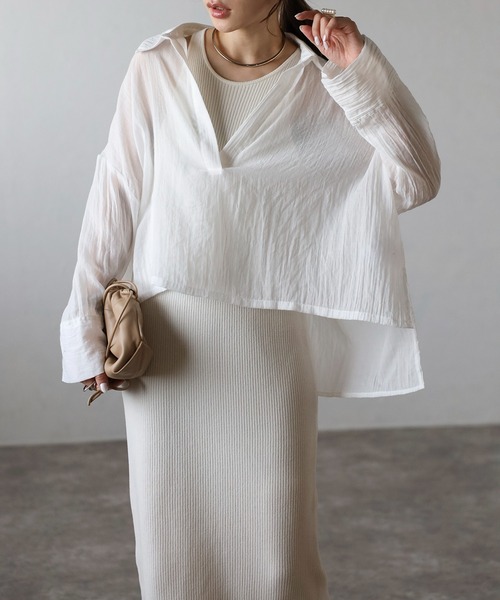 Bonjour Sagan(ボンジュールサガン)の「フラッフィーガーゼスキッパーシャツ(シャツ/ブラウス・レディース・ライトイエロー/オフホワイト/ブラック・FREE)」の4枚目の写真