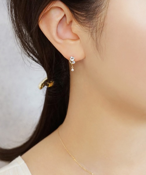 K18・K10 ブルートパーズ ヒネリライン スイングピアス( YG)（ピアス