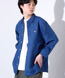 【GLOSTER/グロスター】フレンチブルドッグ刺繍 リネン 7分袖シャツ