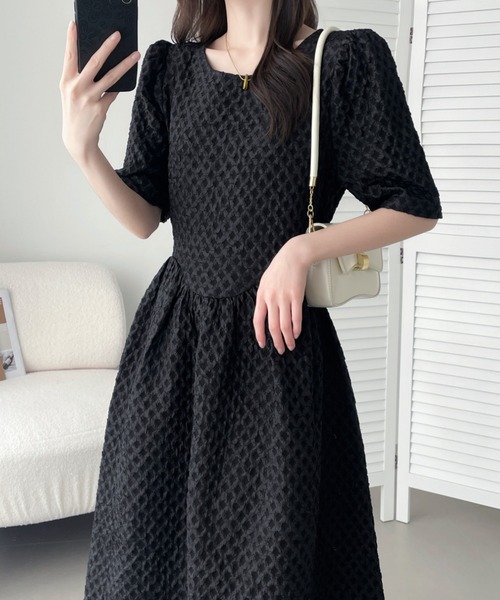 ABITOKYO(アビトーキョー)の「ダイヤ柄ジャガードAラインワンピース(ワンピース・レディース・ブラック/ベージュ/グレー・M/L/XL)」の5枚目の写真