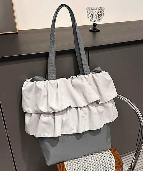 Mejoul(メジュール)の「【大容量】バイカラーフリルトートバッグ(トートバッグ・レディース・ピンク/ブラック・F)」の7枚目の写真