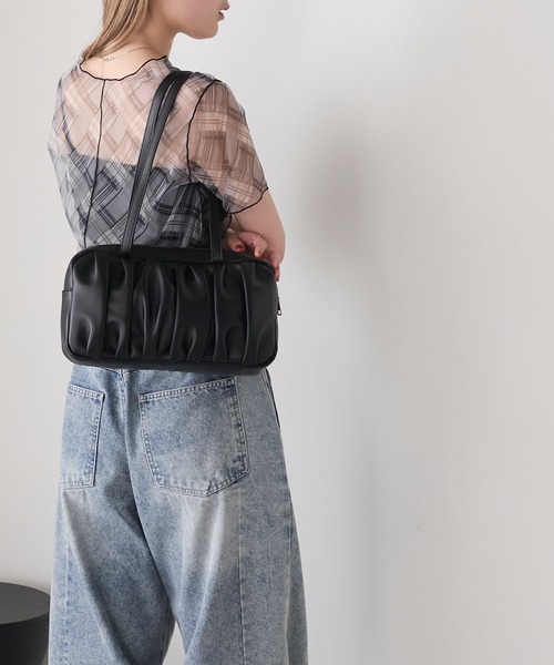 【24SS NEW】BALLY_women / カーフスキン ショルダーバッグ セール】【forksy.】2ハンドル ギャザーデザインショルダー
