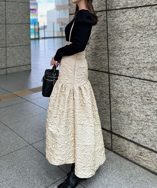 ST.ROONEY（セントルーニー）の「ハイウエストサロペットスカート【低身長・小柄女性向け】（スカート・レディース・ベージュ/ブラック・XS）」の3枚目の写真