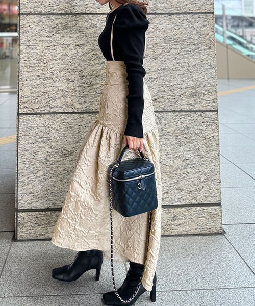 ST.ROONEY（セントルーニー）の「ハイウエストサロペットスカート【低身長・小柄女性向け】（スカート・レディース・ベージュ/ブラック・XS）」の4枚目の写真