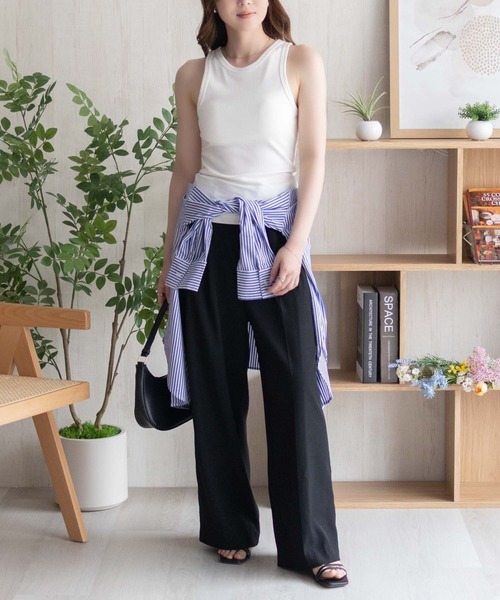 NAVY(ネイビー)の「nAvy カップ付き リブアメリカンスリーブタンク【抗菌防臭 ドライ加工】(タンクトップ・レディース・ホワイト/ブラック/セージグリーン・S/L/M)」の4枚目の写真