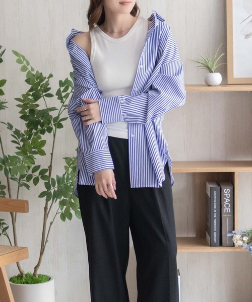 NAVY(ネイビー)の「nAvy カップ付き リブアメリカンスリーブタンク【抗菌防臭 ドライ加工】(タンクトップ・レディース・ホワイト/ブラック/セージグリーン・S/L/M)」の5枚目の写真