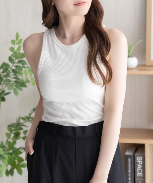 NAVY(ネイビー)の「nAvy カップ付き リブアメリカンスリーブタンク【抗菌防臭 ドライ加工】(タンクトップ・レディース・ホワイト/ブラック/セージグリーン・S/L/M)」の7枚目の写真