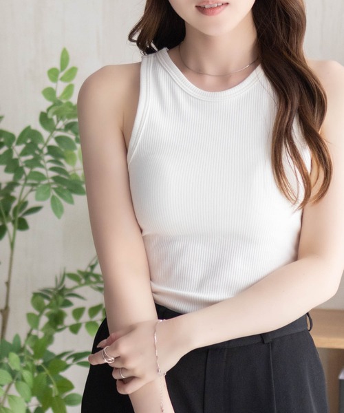 NAVY(ネイビー)の「nAvy カップ付き リブアメリカンスリーブタンク【抗菌防臭 ドライ加工】(タンクトップ・レディース・ホワイト/ブラック/セージグリーン・S/L/M)」の8枚目の写真