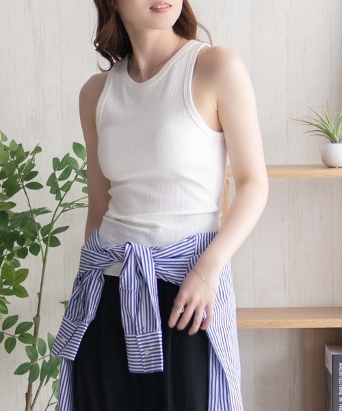 NAVY(ネイビー)の「nAvy カップ付き リブアメリカンスリーブタンク【抗菌防臭 ドライ加工】(タンクトップ・レディース・ホワイト/ブラック/セージグリーン・S/L/M)」の6枚目の写真