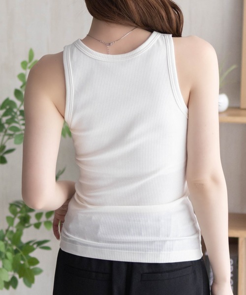 NAVY(ネイビー)の「nAvy カップ付き リブアメリカンスリーブタンク【抗菌防臭 ドライ加工】(タンクトップ・レディース・ホワイト/ブラック/セージグリーン・S/L/M)」の10枚目の写真