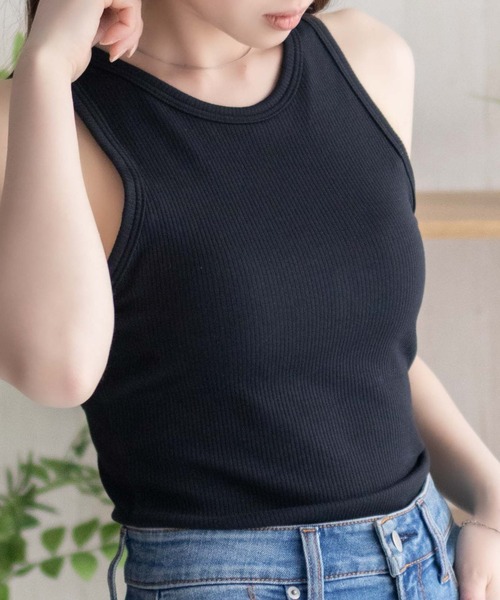 NAVY(ネイビー)の「nAvy カップ付き リブアメリカンスリーブタンク【抗菌防臭 ドライ加工】(タンクトップ・レディース・ホワイト/ブラック/セージグリーン・S/L/M)」の16枚目の写真