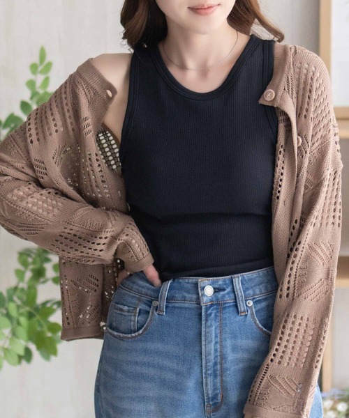 NAVY(ネイビー)の「nAvy カップ付き リブアメリカンスリーブタンク【抗菌防臭 ドライ加工】(タンクトップ・レディース・ホワイト/ブラック/セージグリーン・S/L/M)」の13枚目の写真