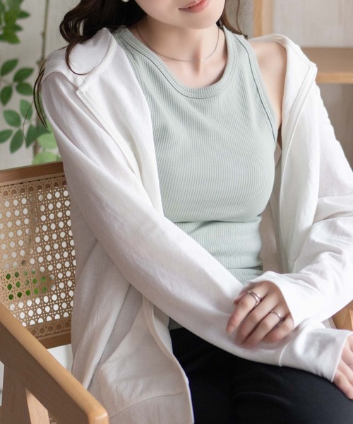 NAVY(ネイビー)の「nAvy カップ付き リブアメリカンスリーブタンク【抗菌防臭 ドライ加工】(タンクトップ・レディース・ホワイト/ブラック/セージグリーン・S/L/M)」の18枚目の写真
