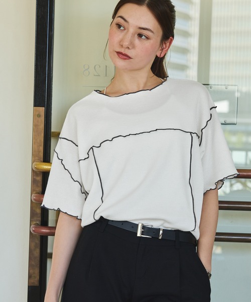 THE CRAFT CREW PRODUCTS(ザクラフトクループロダクツ)の「2WAYアシンメトリーメローワッフル半袖Tシャツ【THE CRAFT CREW PRODUCTS】(Tシャツ/カットソー・レディース・ピンク/オートミール/スミクロ/ブラック/オフホワイト/ブルー・FREE)」の12枚目の写真
