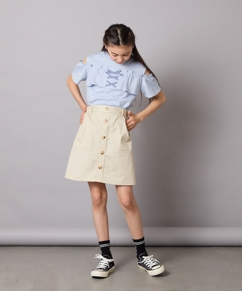 a.v.v（アーヴェヴェ）の「[140-150]ベイカーポケットスカート（スカート・キッズ・ダークインディゴブルー/ベージュ・150/140）」の7枚目の写真