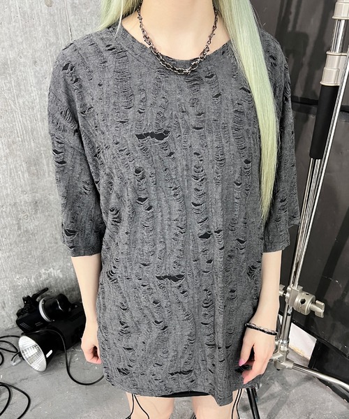 Figments（フィグメンツ）の「マイクロダメージビッグＴ（Tシャツ/カットソー・レディース・ブラック/ダークグレー・FREE）」の3枚目の写真