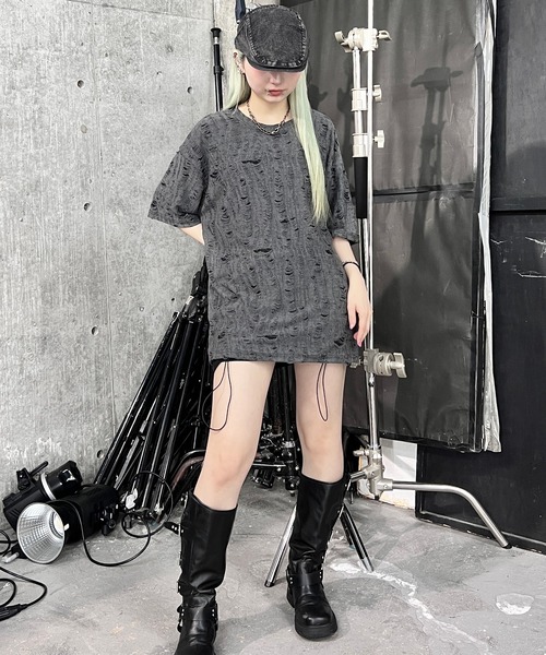 Figments（フィグメンツ）の「マイクロダメージビッグＴ（Tシャツ/カットソー・レディース・ブラック/ダークグレー・FREE）」の4枚目の写真