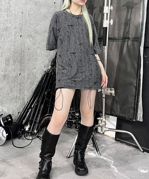 Figments（フィグメンツ）の「マイクロダメージビッグＴ（Tシャツ/カットソー・レディース・ブラック/ダークグレー・FREE）」の5枚目の写真