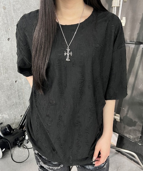 Figments（フィグメンツ）の「マイクロダメージビッグＴ（Tシャツ/カットソー・レディース・ブラック/ダークグレー・FREE）」の6枚目の写真