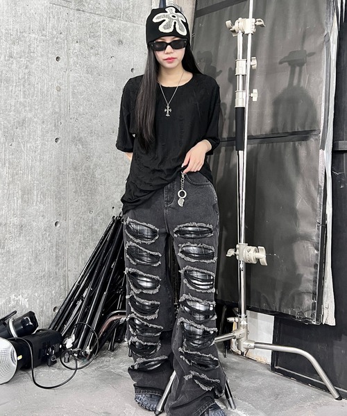 Figments（フィグメンツ）の「マイクロダメージビッグＴ（Tシャツ/カットソー・レディース・ブラック/ダークグレー・FREE）」の8枚目の写真