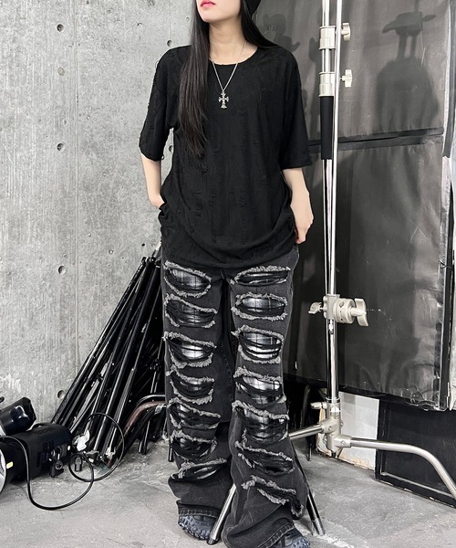 Figments（フィグメンツ）の「マイクロダメージビッグＴ（Tシャツ/カットソー・レディース・ブラック/ダークグレー・FREE）」の9枚目の写真