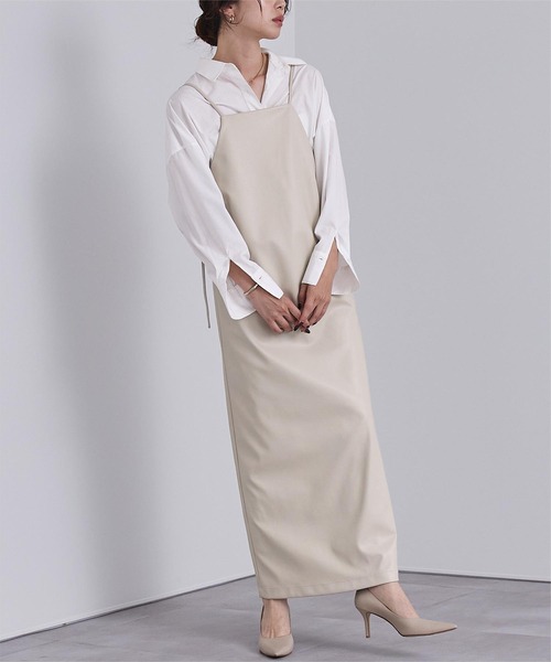 UR'S(ユアーズ)の「フェイクレザーサロペットワンピース(ワンピース・レディース・ライトベージュ/ブラック・L/M/S)」の16枚目の写真