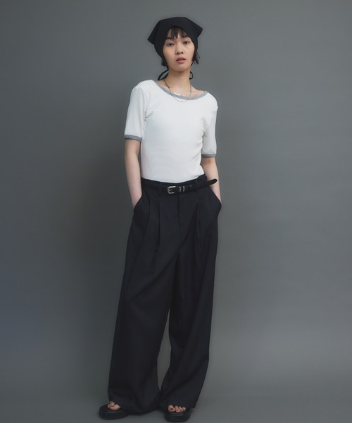 HANNE（アン）の「スカーフセットタックワイドパンツ（スラックス・レディース・ネイビー/グレイッシュベージュ・SMALL/MEDIUM）」の4枚目の写真