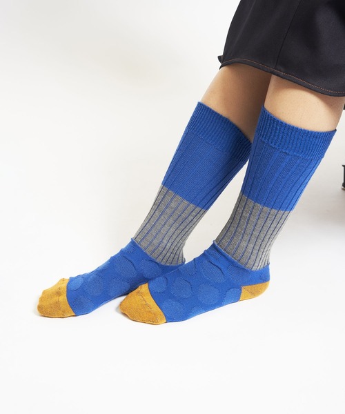 gomme（ゴム）の「リブ＆ドットハイソックス（ソックス/靴下・レディース・グレー/ブルー/ブラック/ネイビー・FREE）」の2枚目の写真