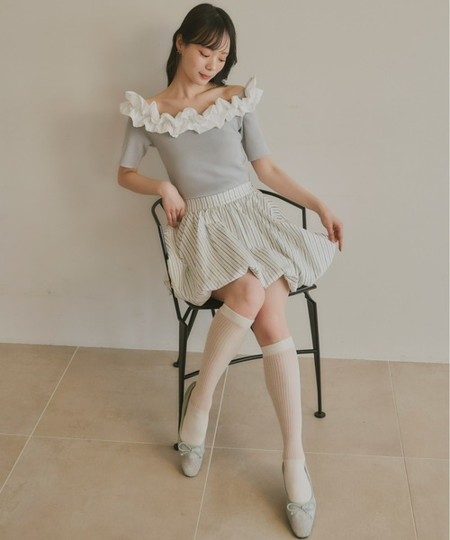 Olu.(オルドット)の「ストライプバルーンスカート(スカート・レディース・ブルー/ホワイト・FREE)」の3枚目の写真