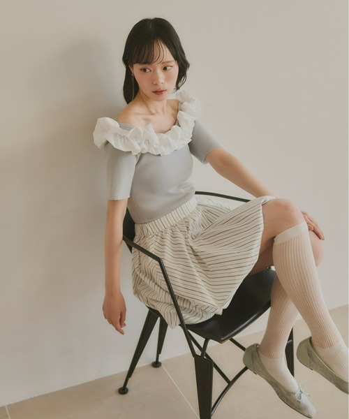 Olu.(オルドット)の「ストライプバルーンスカート(スカート・レディース・ブルー/ホワイト・FREE)」の4枚目の写真