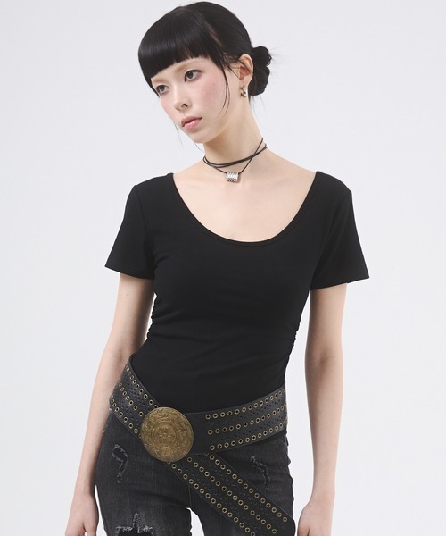 d.i.a トップス セール】サイドギャザーバックオープントップス（Tシャツ