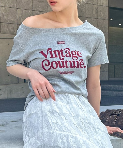 SpRay(スプレイ)の「フロッキーロゴオフショルトップス(Tシャツ/カットソー・レディース・ホワイト/グレー/ブラック/ブラウン/ボルドー・FREE)」の4枚目の写真